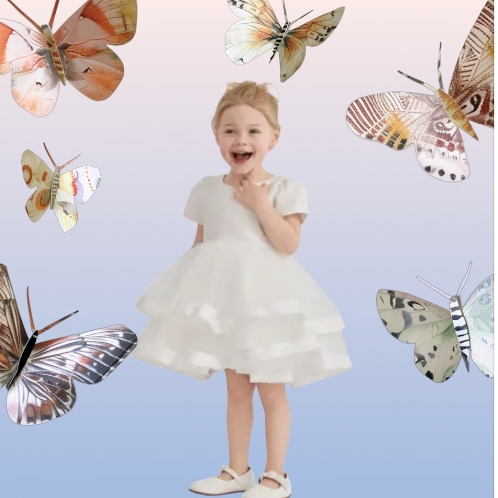 Baptism White Tiered Tulle  Dress for Kids